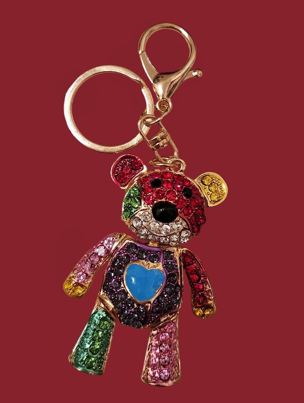 Colorful Multi-Color Teddy Bear Crystal Keychain